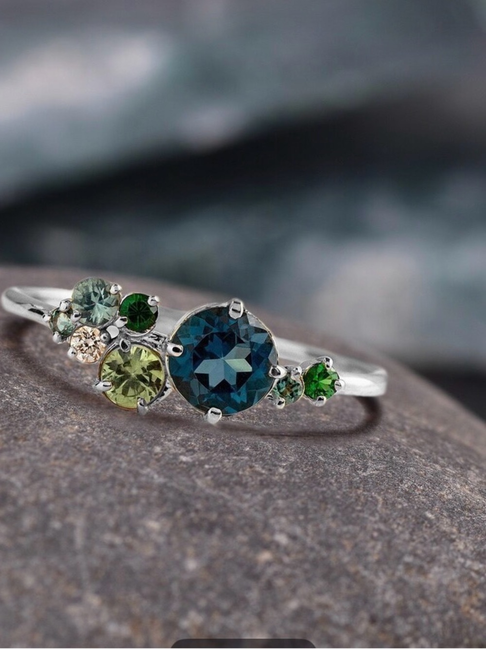 NIB Sterling Silver lab created Multi-Gem Green & Blue Ring size 7.5 never worn. - Picture 1 of 6